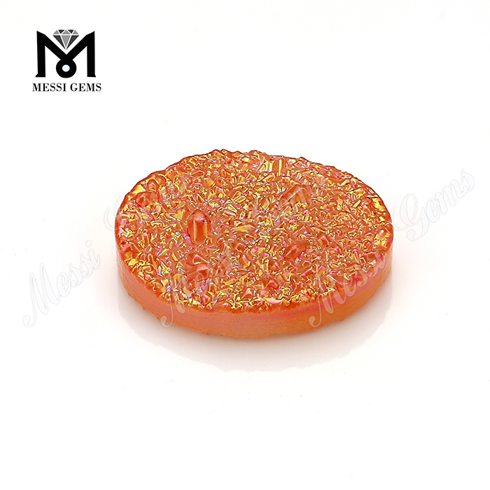 타원형 모양 오렌지 색상 천연 Druzy 마노 원석