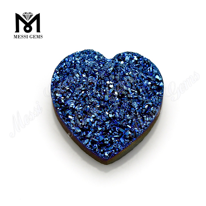느슨한 자연적인 Druzy 심장 모양 12x12mm 파란 Druzy 마노 돌