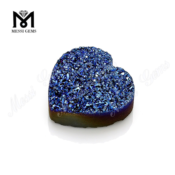 느슨한 자연적인 Druzy 심장 모양 12x12mm 파란 Druzy 마노 돌
