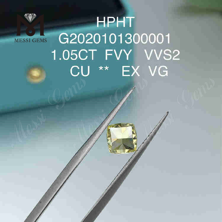 1.05ct FVY 쿠션 컷 랩 제작 컬러 다이아몬드 VVS2