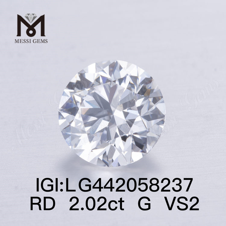 2.02ct G VS2 랩 그로운 다이아몬드 라운드 컷 루즈 합성 다이아몬드 IGI