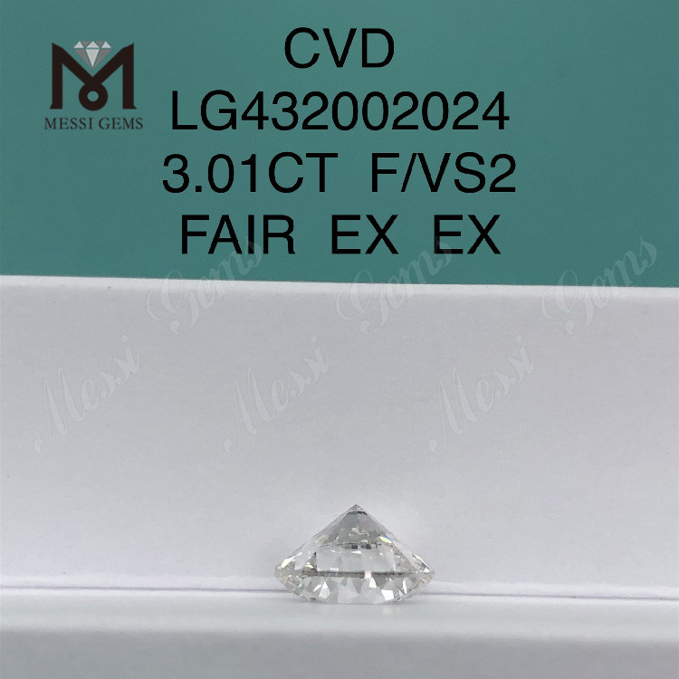 3.01 캐럿 F/VS2 라운드 랩 그로운 다이아몬드 EX EX Cvd 다이아몬드 도매