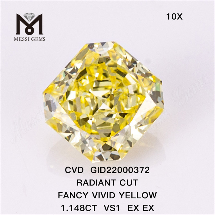GID22000372 1.148CT CVD RADIANT CUT FANCY VIVID YELLOW VS1 EX EX 합성 다이아몬드 도매 가격