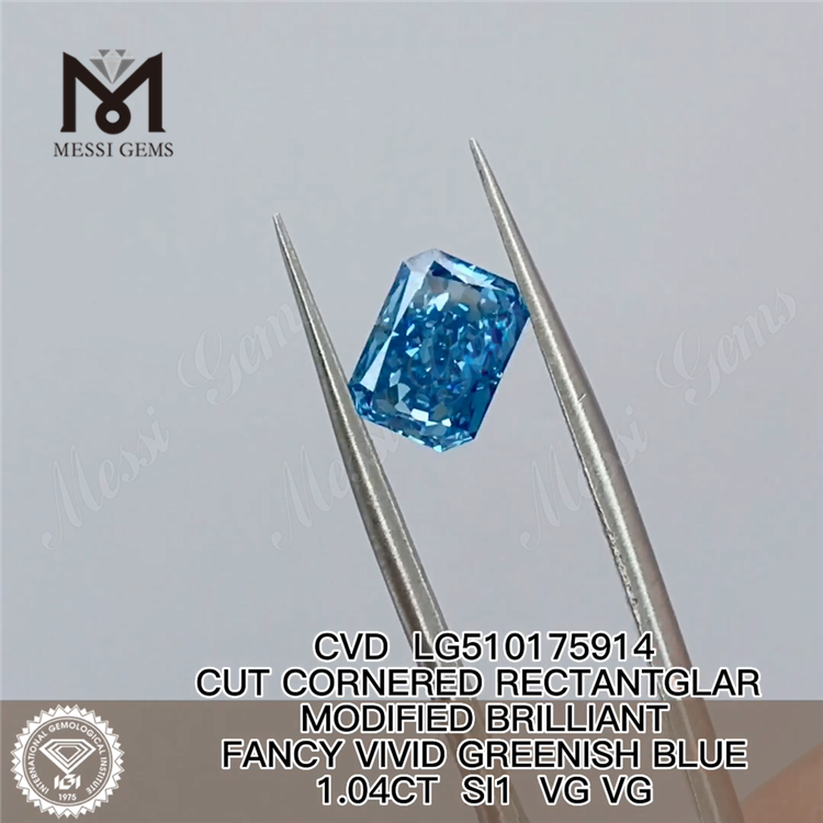 1.04CT CVD 다이아몬드 RECTANTGLAR 팬시 비비드 그린 블루 SI1 VG VG 랩그로운 다이아몬드 LG510175914 