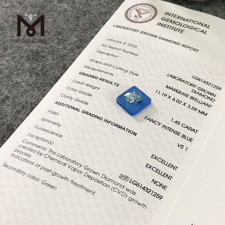 1.45CT MQ FANCY INTENSE BLUE VS1 cvd 다이아몬드 판매 CVD LG614321259丨Messigems