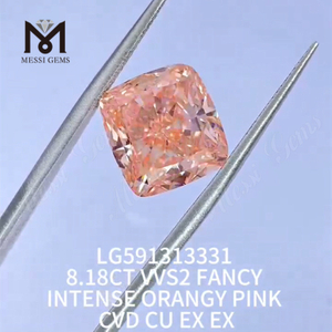 8.18CT VVS2 팬시 인텐스 오렌지 핑크 CVD CU EX EX 랩 그로운 핑크 다이아몬드