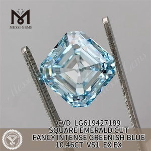 10.46CT SQUARE EMERALD Lab 다이아몬드 FANCY INTENSE GREENISH BLUE VS1 CVD LG619427189丨Messigems 