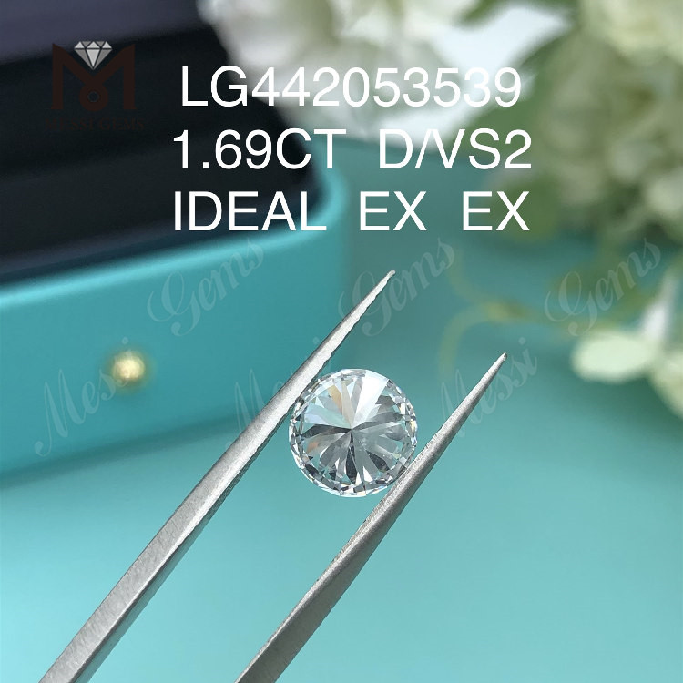 1.69캐럿 D VS2 라운드 IDEAL EX EX 루즈 인공 다이아몬드