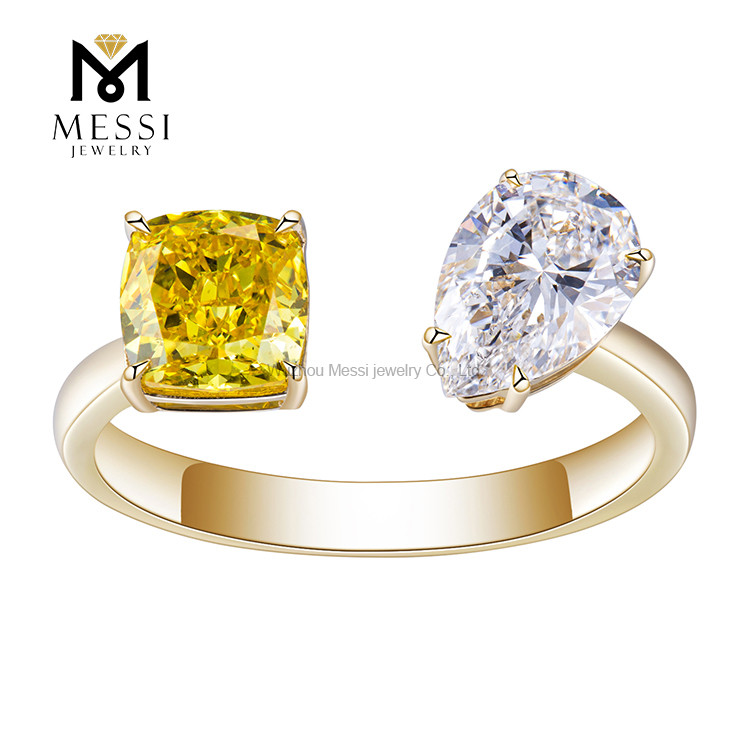 여성을 위한 18k 골드 반지 패션 반지 옐로우&화이트 랩 다이아몬드 반지