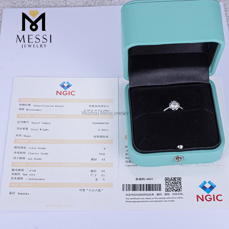 18k 화이트 골드 0.56ct D VVS2 랩 다이아몬드 링 플래티늄 웨딩 맨 메이드 다이아몬드 반지