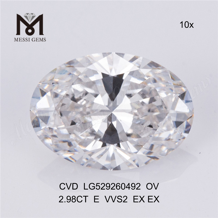 2.98ct E 컬러 cvd 다이아몬드 타원형 vvs 루즈 랩 그로운 다이아몬드 IGI