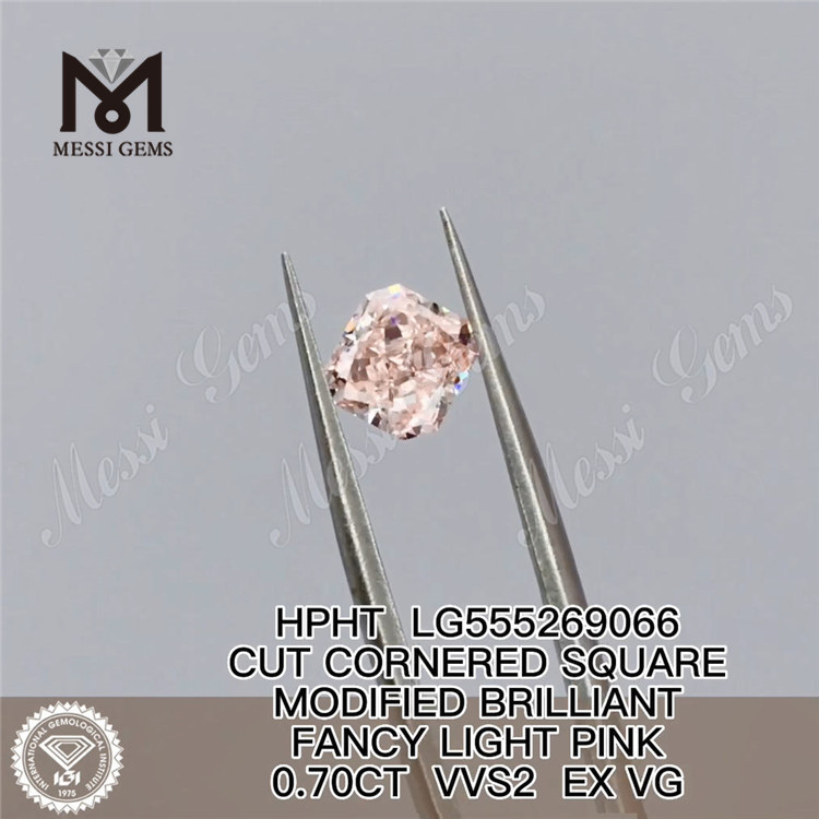 0.70CT HPHT 스퀘어 팬시 라이트 핑크 VVS2 EX VG 랩그로운 다이아몬드 LG555269066 