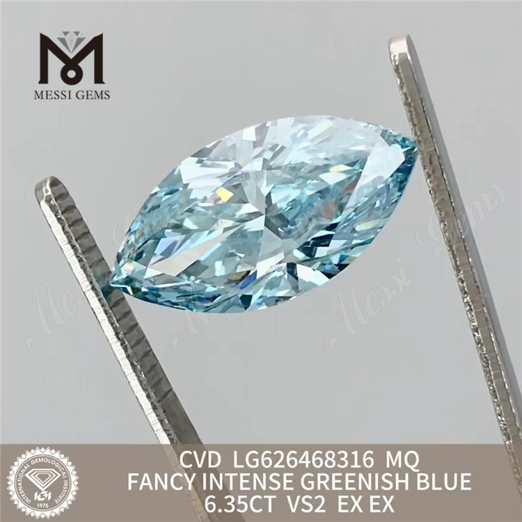 6.35CT FANCY INTENSE GREENISH 블루 그로운 다이아몬드 MQ CVD LG626468316丨Messigems