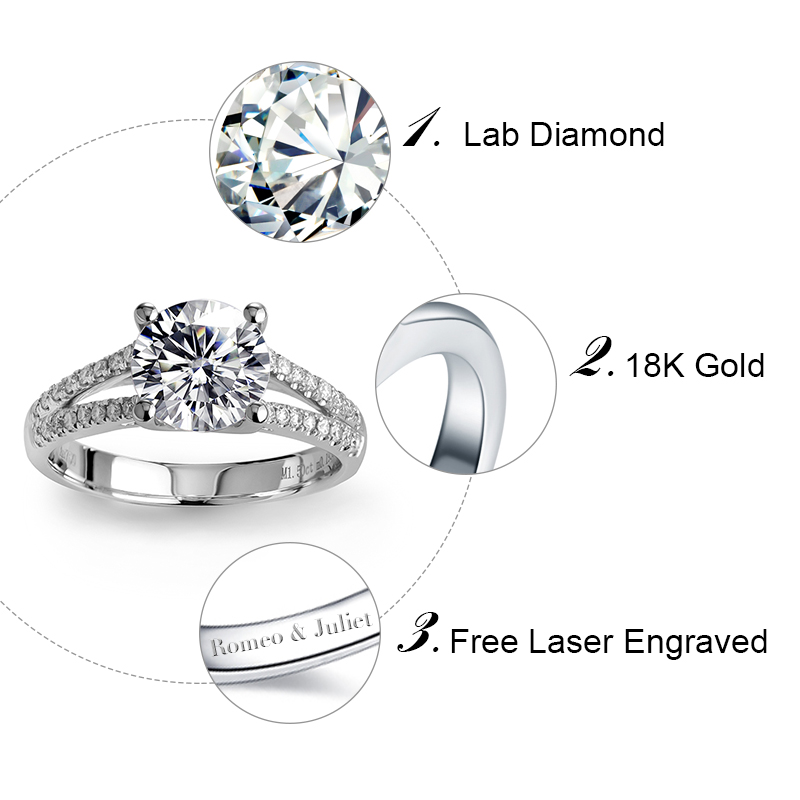 1.5ct 랩 그로운 다이아몬드 링 프롱 세팅 14k 18k 솔리드 화이트 골드 약혼 결혼 반지