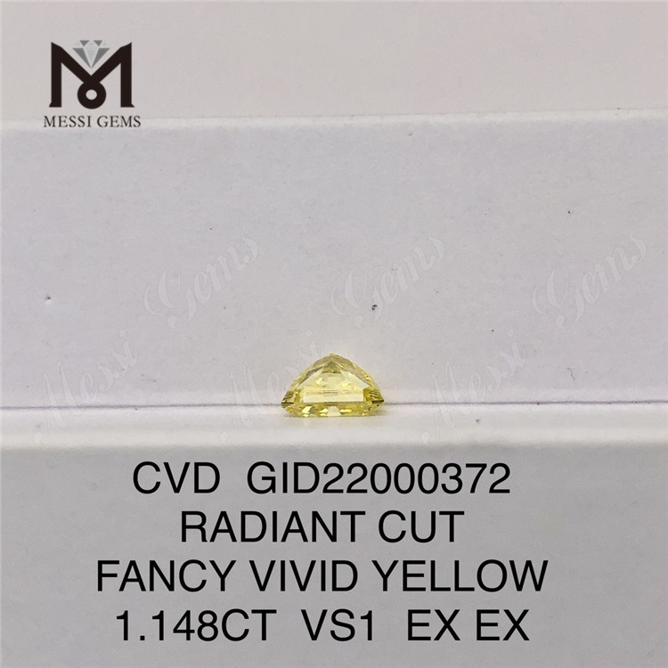 GID22000372 1.148CT CVD RADIANT CUT FANCY VIVID YELLOW VS1 EX EX 합성 다이아몬드 도매 가격