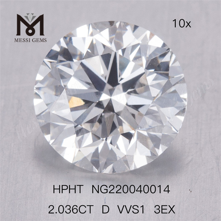 2.036CT HPHT 랩 다이아몬드 D VVS1 3EX 라운드 랩 다이아몬드