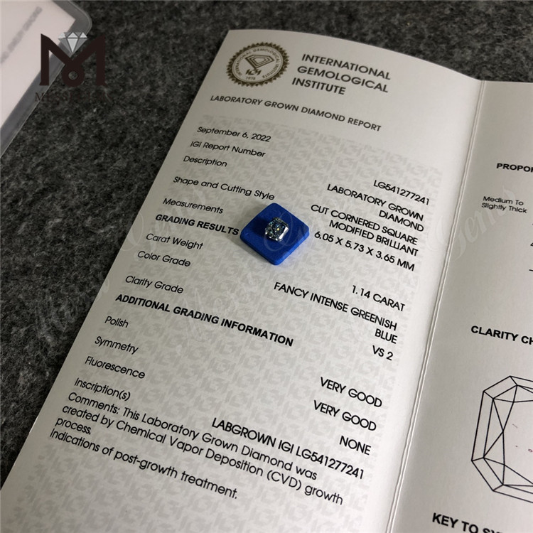 1.14CT 팬시 블루 SQ 루즈 합성 다이아몬드 IGI 실험실에서 생산된 다이아몬드 도매가