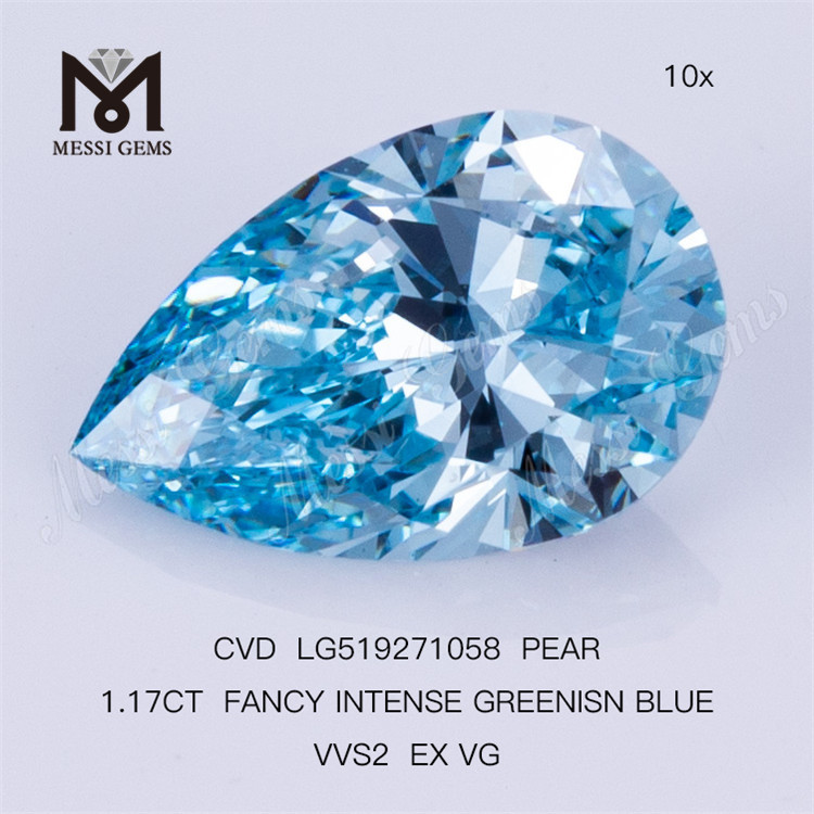 1.17CT FANCY INTENSE GREENISN 블루 VVS2 EX VG PEAR 랩그로운 다이아몬드 CVD LG519271058