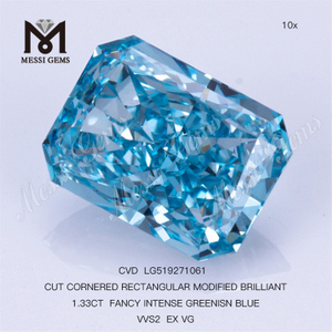 1.33CT FANCY INTENSE GREENISN 블루 VVS2 EX VG 직사각형 랩그로운 다이아몬드 CVD LG519271061 