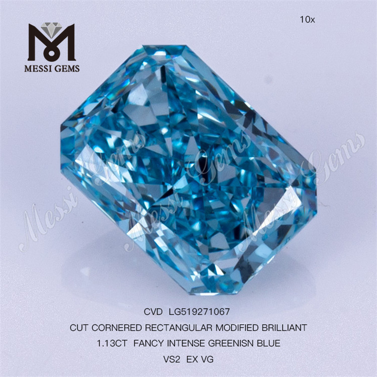 1.13CT 직사각형 팬시 INTENSE GREENISN BLUE VS2 랩 다이아몬드 CVD LG519271067