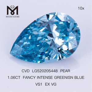 1.06CT PEAR FANCY INTENSE GREENISN BLUE VS1 EX VG 랩 다이아몬드 CVD LG520205448