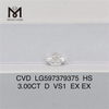 3.00CT D VS1 EX EX 프리미엄 CVD HS 실험실 제작 다이아몬드 살펴보기 LG597379375丨Messigems