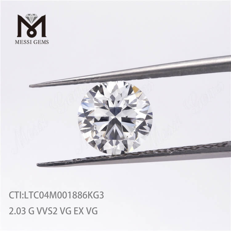 느슨한 가격 합성 2.03ct 실험실 재배 cvd 다이아몬드 가격 라운드 HPHT G VVS2 VG 다이아몬드