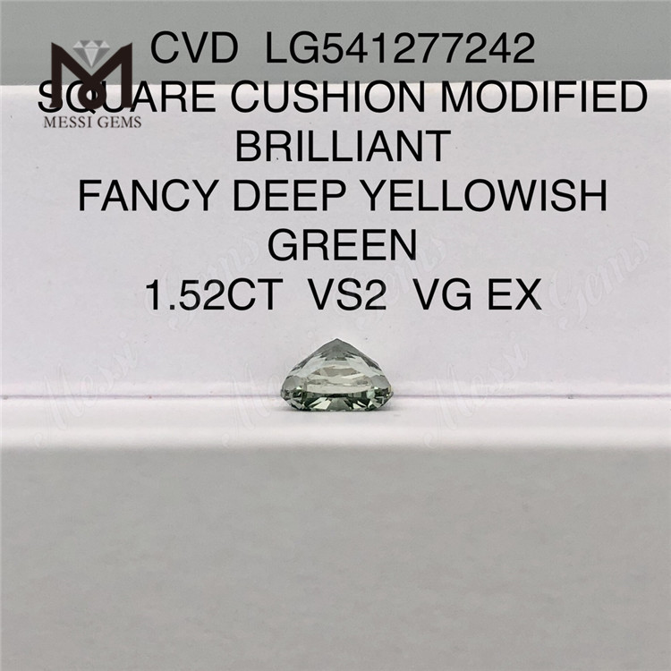 1.52CT CVD 스퀘어 쿠션 팬시 딥 황록색 VS2 VG EX 그린 랩그로운 다이아몬드 LG541277242 