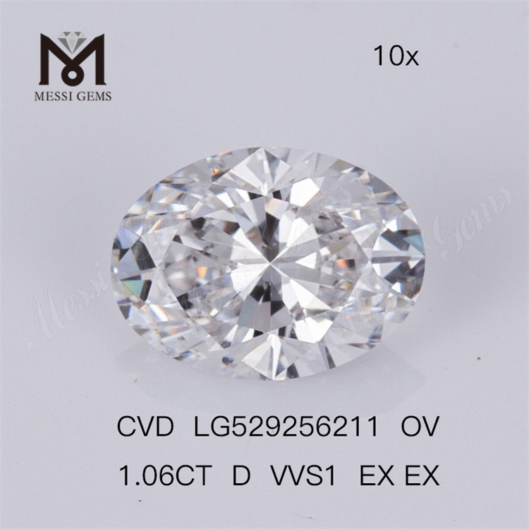 1.06ct D VVS1 EX EX 타원형 합성 다이아몬드 CVD