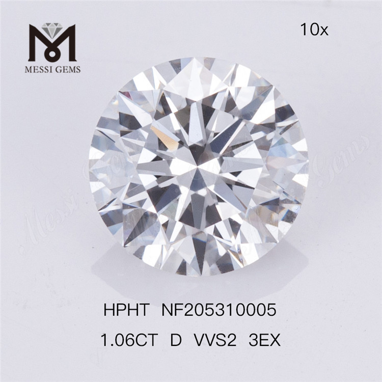 1.06ct D 컬러 VVS2 3EX 원형 합성 HPHT 랩그로운 다이아몬드