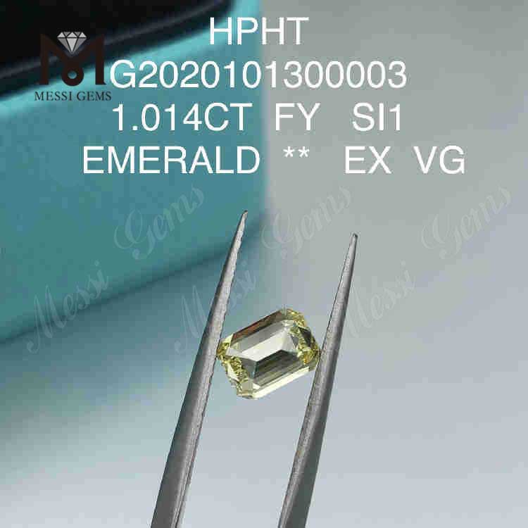 1.014ct FVY 에메랄드 컷 루즈 랩그로운 다이아몬드 SI1