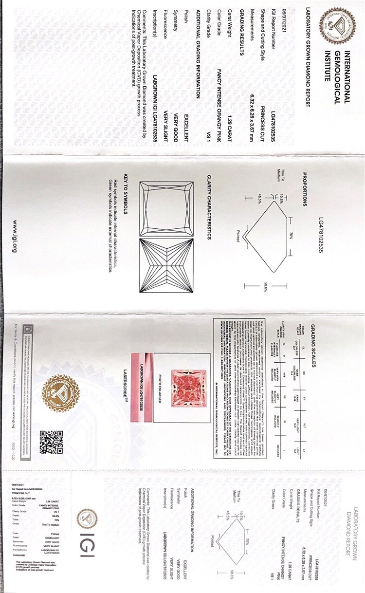 1.29ct SQ ct 실험실 성장 다이아몬드 공급업체