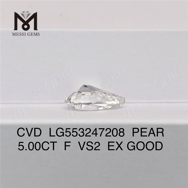 5.00ct F VS2 EX 우수한 배 모양 실험실 재배 다이아몬드 고품질