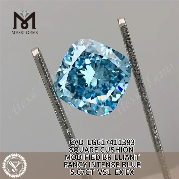 5.67CT VS1 EX EX 쿠션 팬시 인텐스 블루 CVD 랩 다이아몬드 LG617411383 