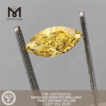 3.12ct Marquise Yellow Lab 배양 다이아몬드 VS1 EX EX EX CVD LG671422732 