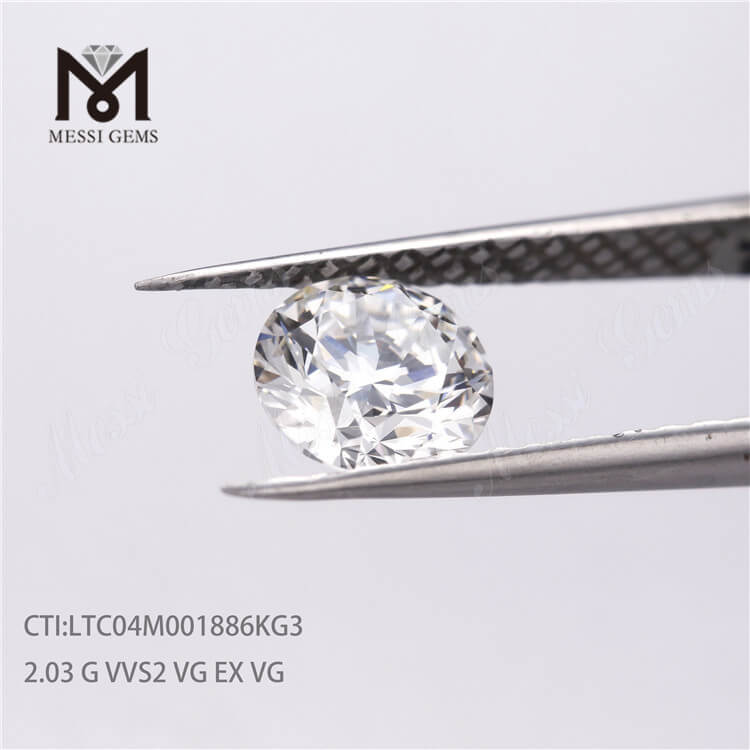 느슨한 가격 합성 2.03ct 실험실 재배 cvd 다이아몬드 가격 라운드 HPHT G VVS2 VG 다이아몬드