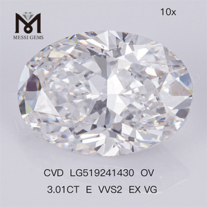 3.01ct E VVS2 EX VG 타원형 CVD 고품질 인공 다이아몬드 IGI 인증서