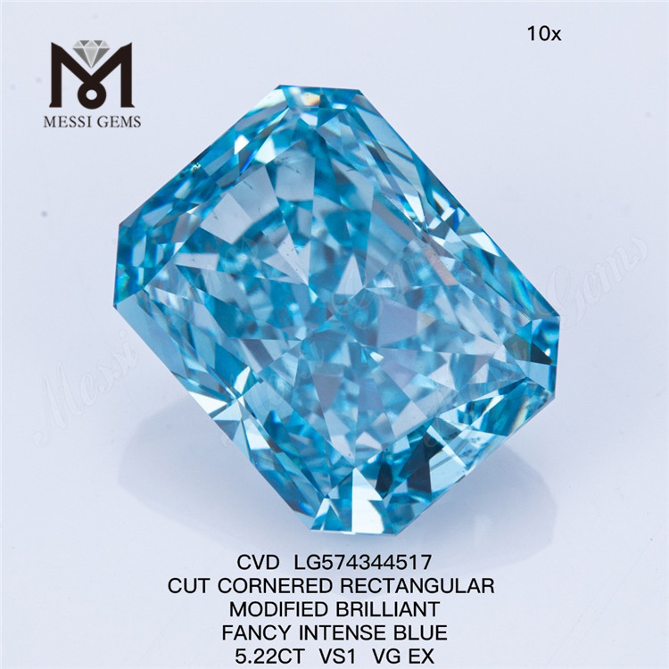 5.22CT 직사각형 팬시 인텐스 블루 VS1 VG EX 연구소 제작 블루 다이아몬드 CVD LG574344517