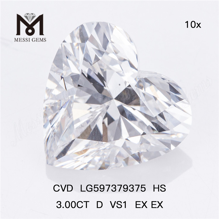 3.00CT D VS1 EX EX 프리미엄 CVD HS 실험실 제작 다이아몬드 살펴보기 LG597379375丨Messigems