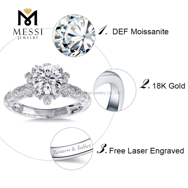 여성을 위한 1ct moissanite 다이아몬드 반지 14k 18k 화이트 골드 보석 선물