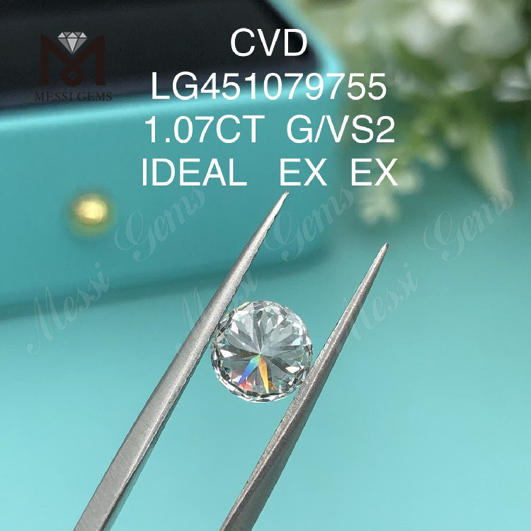 1.07캐럿 CVD G VS2 IDEAL 라운드 브릴리언트 실험실 제작 다이아몬드