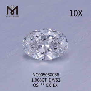 1.008캐럿 랩 다이아몬드 D VS2 HPHT 타원형 랩 그로운 다이아몬드
