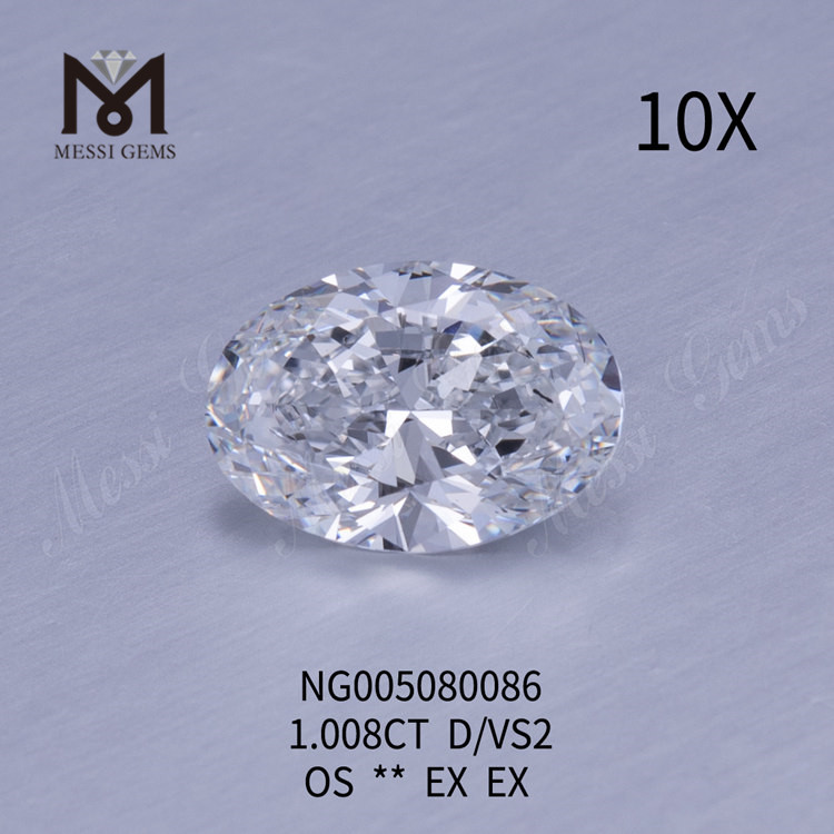 1.008캐럿 랩 다이아몬드 D VS2 HPHT 타원형 랩 그로운 다이아몬드