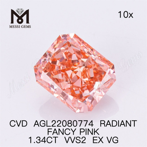 1.34CT 팬시 핑크 VVS2 EX VG 래디언트 랩 다이아몬드 CVD AGL22080774