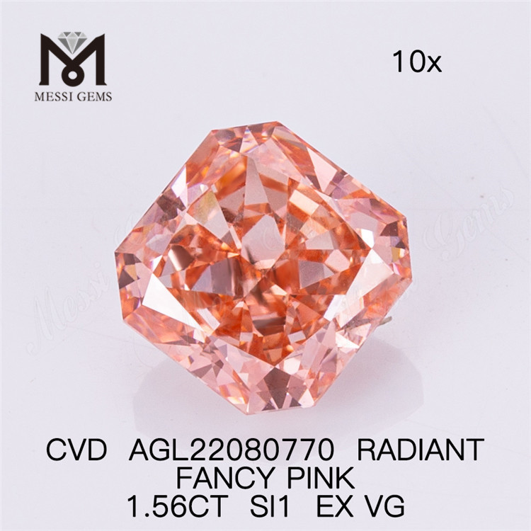1.56CT FANCY SI1 EX VG CVD 래디언트 컷 합성 핑크 다이아몬드 AGL22080770 