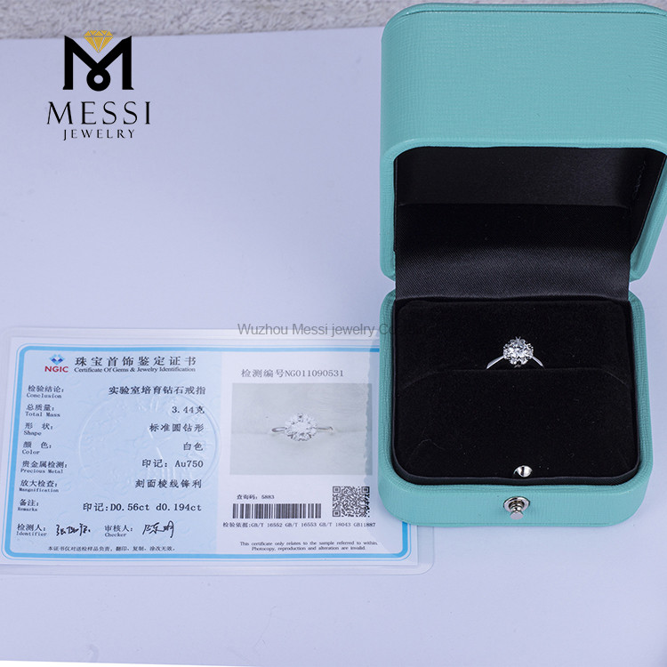 18k 화이트 골드 0.56ct D VVS2 랩 다이아몬드 링 플래티늄 웨딩 맨 메이드 다이아몬드 반지