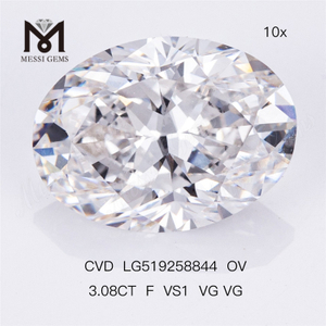 3.08ct F VS1 VG VG 타원형 cvd 합성 다이아몬드 고품질 IGI 인증서