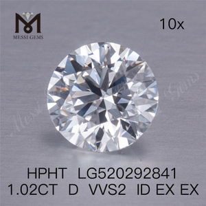 1.02ct D VVS2 ID EX EX HPHT 루즈 라운드 브릴리언트 컷 합성 실험실에서 생산된 다이아몬드