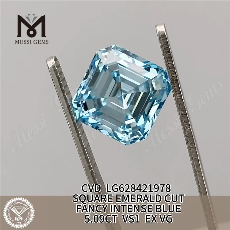 5.09CT 스퀘어 에메랄드 컷 팬시 인텐스 블루 VS1 EX VG CVD 연구소 제작 다이아몬드 LG628421978丨Messigems 