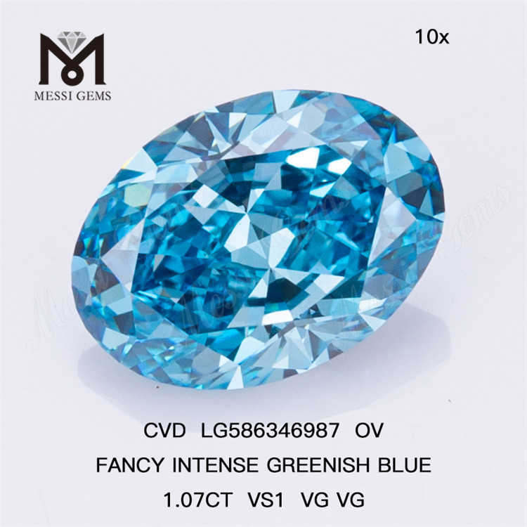 1.07CT VS1 VG VG OV FANCY INTENSE GREENISH 블루 타원형 다이아몬드 CVD LG586346987
